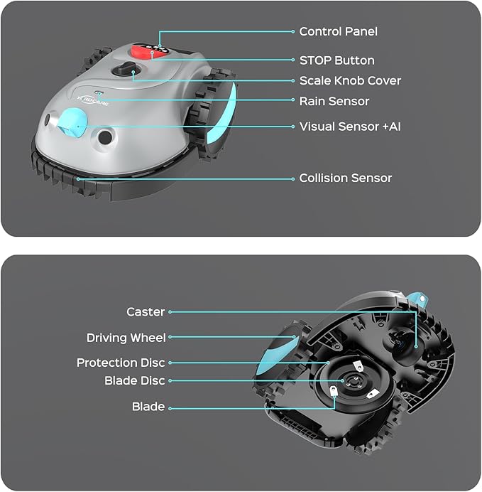 V100 Robotic Lawn Mower, HD Visual Navigation, Smart Obstacle Avoidance & Precision Collision Sensors, Adjustable Cutting Height, Quiet Operation, Ideal for Small Lawns up to 1,600 sq ft