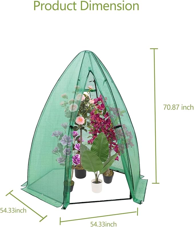 Greenhouse for Outsides, 54”x 54”x 71” Heavy Duty Green House Tent with Durable PE Cover, Garden Plant Protector with Zippered Door Mesh Window for Vegetables Flowers Fruits Herbs,Green
