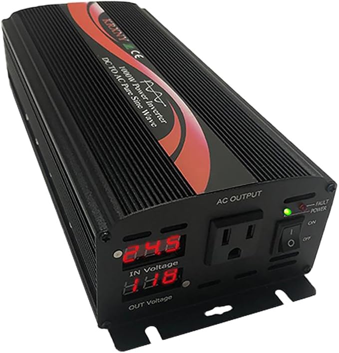 1000W Off Grid Pure Sine Wave Power Inverter 24V DC to 110V 120V AC 60HZ with LED Display US Socket