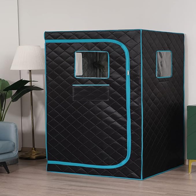 Smartmak Full Size Steam Sauna Tent, Portable Whole Body Home Spa Room, 1 or Two Person Large Space, Steamer NOT Included (47.28" x 35.46" x 63" Blackgreen)