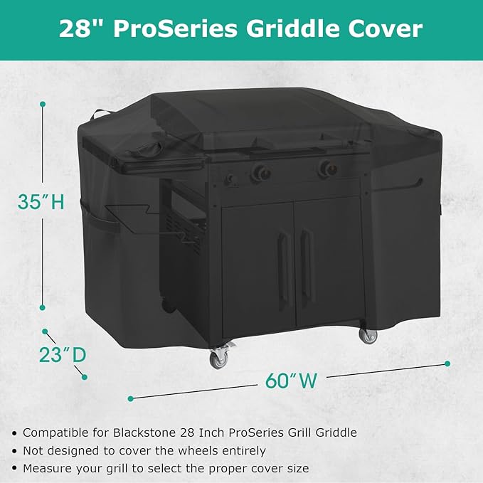 SunPatio Griddle Cover for Blackstone 28" Pro Series, Heavy Duty Waterproof Flat Top Gas Grill Cover 60 Inch, Outdoor All Weather Protection Griddle Cooking Station Grilling Protector, Black