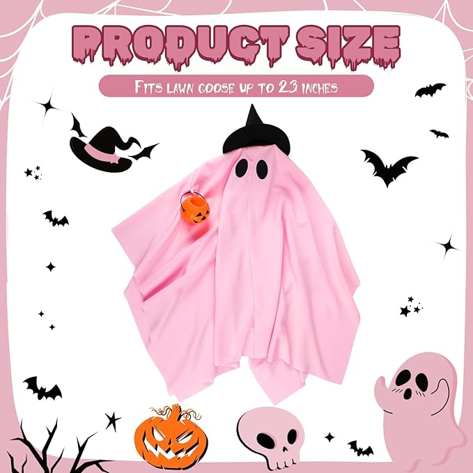 Halloween Porch Goose Outfit Ghost Lawn Goose Clothes with Pumpkin Bag for 23" Disco Plastic/Cement Outdoor Patio Yard Lawn Art Decoration(Pink,Matte)