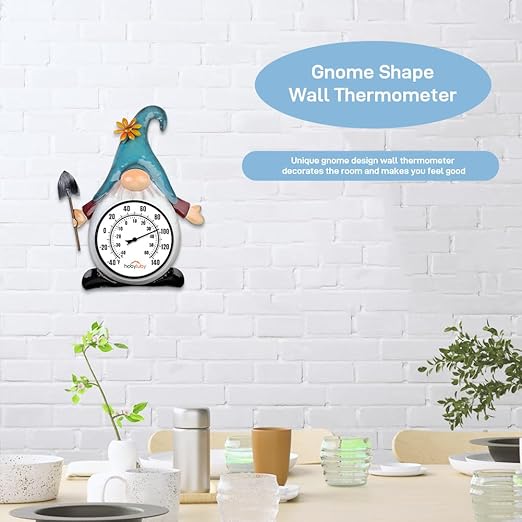Indoor Outdoor Thermometer, Gnome Wall-Mounted Thermometer Waterproof for Patio Garden Yard & Living Room, No Battery Needed