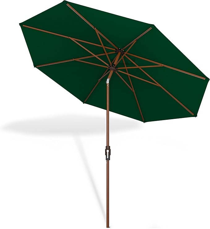 Midtown Umbrellas Sunbrella Umbrella Large Patio Umbrella 2-10 Feet Forrest Green Fabric, Auto-Tilt Aluminum Frame Backyard Umbrella, Deck Umbrella, Garden Umbrella & Porch Umbrella - Wooden Pole