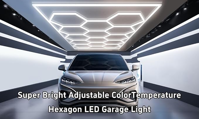 Modern Hexagon Led Garage Light: 720W 86400 Lumens, 6500K for Garage, Basement, Warehouse, Auto Beauty Shop, Car Detailing Shop