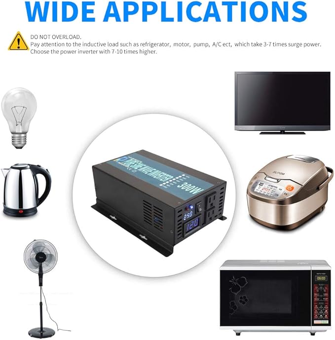 WZRELB 300W 12V 120V Pure Sine Wave Solar Power Inverter with Remote Control Switch