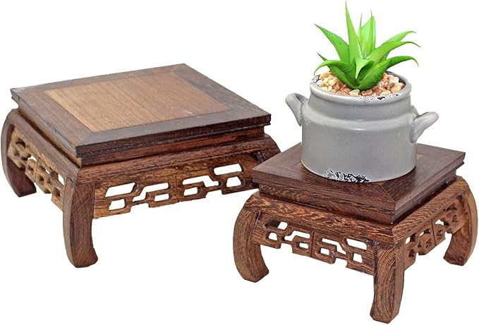 GOLDY&WENDY Chinese Solid Rosewood Wooden Display Stand Square Handmade Carved Pedestal Base