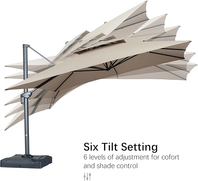 PURPLE LEAF 10' x 13' Cantilever Patio Umbrella Outdoor Umbrella with 330lbs Base Large Rectangular Windproof Offset Umbrella for Pool Deck Garden, Sand Dune