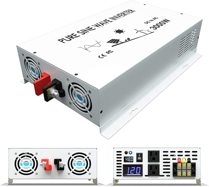 3000W Pure Sine Wave Power Inverter DC 48V to 110V 120V AC Car Inverter with Dual Outlets +Hardwire Terminal +Digital LED Display Solar Converter