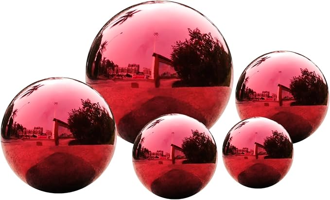 Stainless Steel Red Gazing Mirror Ball,12inch
