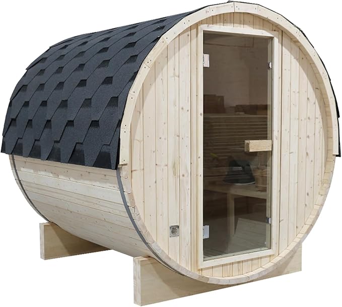 ZONEMEL Outdoor Barrel Steam Sauna, Canadian Pine Sauna Room for 4-6 Person with 6KW ETL Certified TOULE Heater,Rocks, 8mm Tempered Glass, Waterproof System