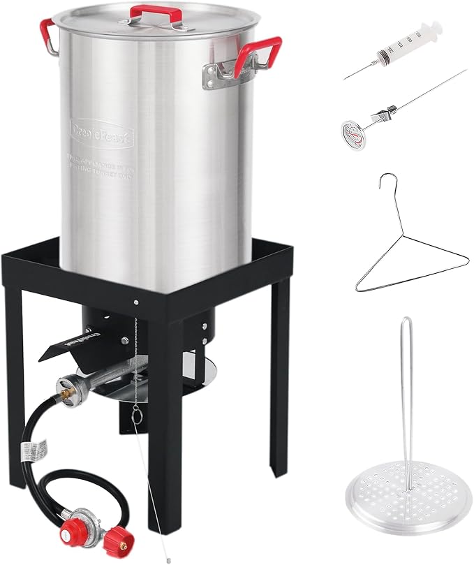 Aluminum 30 Qt. Turkey Fryer Pot Set, 50,000 BTU, Propane Burner for Outdoor Cooking, TFS3000L-SC