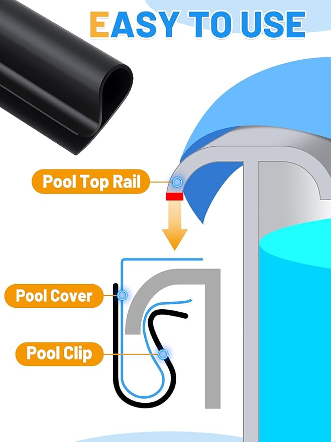 48 Pcs 4.7" Winter Pool Cover Clips - Pool Closing Kit for Above Ground Steel Wall Pools, Wind Guard Clamps for Securing Cover Tightly(Black)
