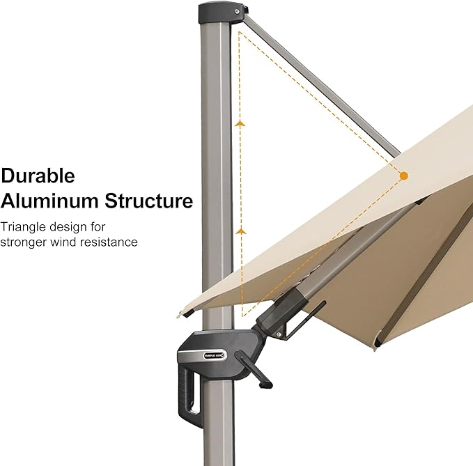 PURPLE LEAF 9' X 12' Left-right Tilting Patio Umbrella Outdoor Swivel Cantilever Umbrella Aluminum Offset Umbrella with Champagne Frame and 360-degree Rotation for Garden Deck Pool, Beige