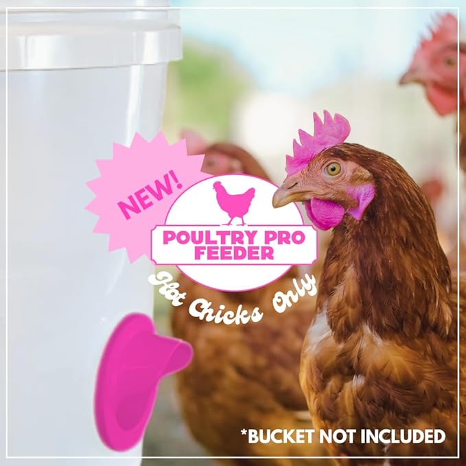 Hot Chicks Only | The Original Pink Poultry Pro Feeder DIY Port PVC Gravity Fed Chicken Feeder 3 Ports and Hole Saw | Rain Proof, Weather Resistant Chicken Feeder (Hot Chick Feeder Kit)