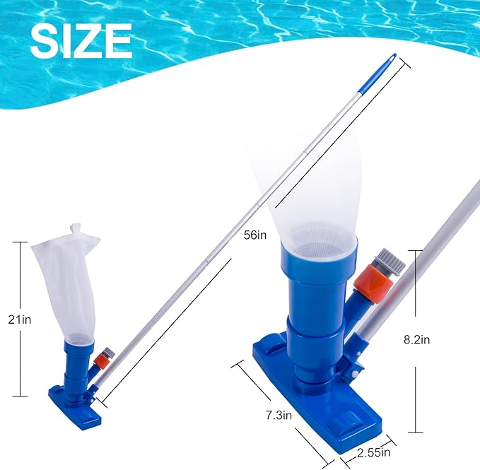 Sepetrel Upgraded Swimming Pool Spa Jet Vacuum Cleaner with Brush & 56" Pole,for Above Ground/Inflatable Pool,Hot Tub,Pond, Spa, Lake and Fountain
