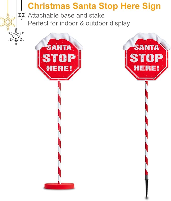Christmas Santa Stop Here Lights 40-inch Pre-lit Christmas Yard Decorations with 30 Multi-color LEDs Battery Operated 8 Lighting Modes for Xmas Lawn Patio