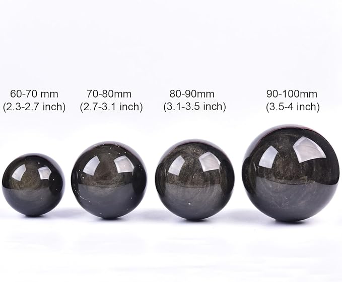 JIC Gem Golden Obsidian Crystal Sphere Large Healing Crystal Ball with Stand Ornament Meditation Witchcraft Decor 2.3-2.7 inch(60-70mm)