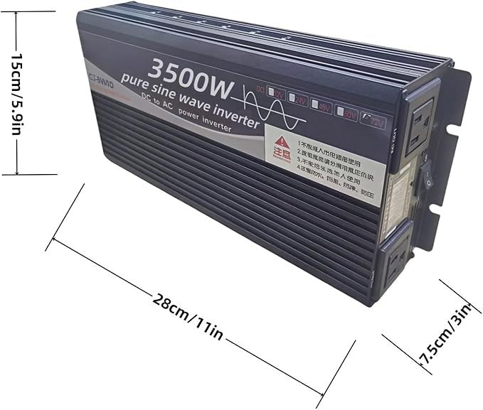 3500W Power Inverter 60V DC to 110V AC Converter with LED Display Dual AC Outlets Dual Fans Radiating for RV, Camp, Boat and Home Emergency Portable Pure Sine Wave Inverter (Smart Screen, 3500W 60V)