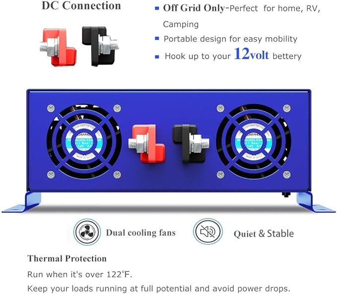 2500 Watt Pure Sine Wave Inverter 12V DC to 120V AC, 2500W Power Inverter Surge 5000W Power Converter for Solar System. (2500W 12V 120V)