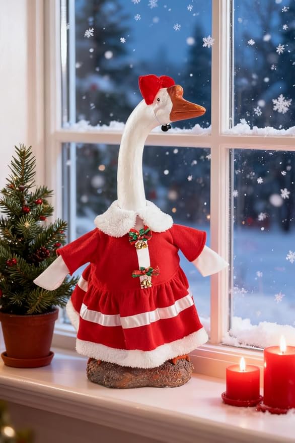 Christmas Porch Goose Outfit - 23" Goose Costume Festive Outfit for Cement Plastic Porch Goose Statue – Funny Outdoor Decor,Lawn Yard Decor,Classroom,Patio & Garden Party