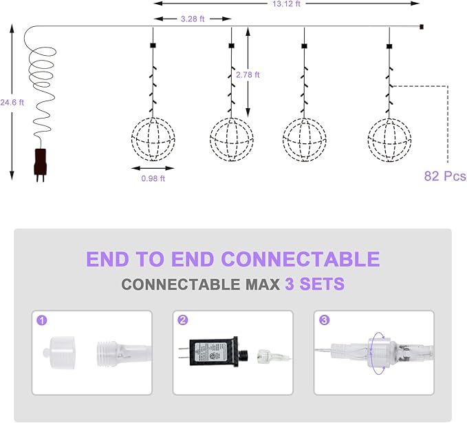 Christmas String Lights Outdoors,4 Pack 11.81" Sphere Lights,Ball Tree Garden Globe Lights for Home, Party, Christmas, Porch Patio,Wedding, Garden,Tree Decoration with Plug