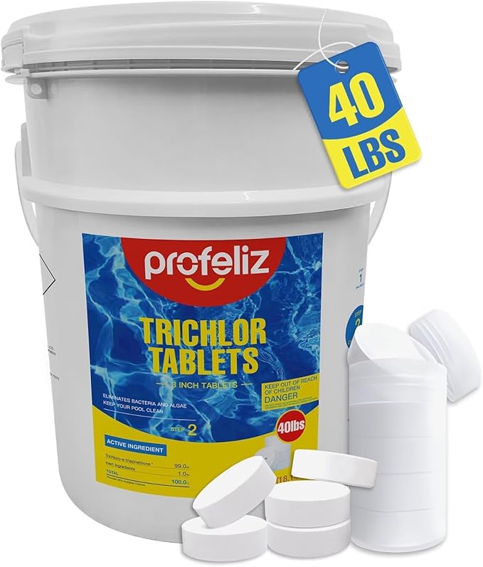 PROFELIZ 3 Inch Pool Chlorine Tablets, Slow-Dissolving Spa Sanitizer Eliminate Bacteria Algae Stabilized Chlorine for Swimming Pools Hot Tubs Spa Treatment (40lbs)