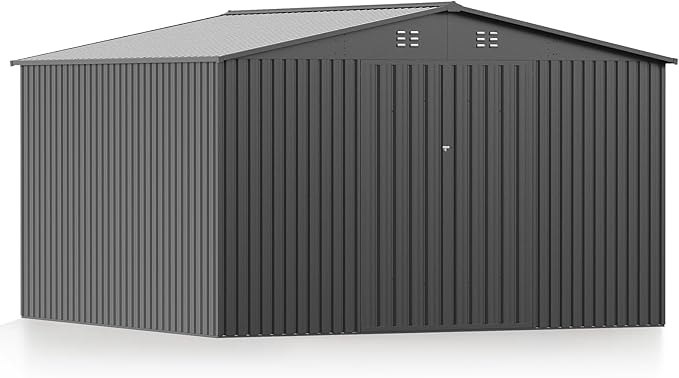 PABIMIA10X10 FT Outdoor Storage Shed, Durable Metal Outside Storage with Lockable Doors, Waterproof Storage Shed for Tools, Equipment, Ideal for Backyard Garden Patio Lawn