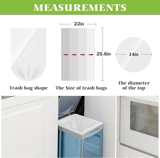 8 Gallon 330 Counts Strong Trash Bags Garbage Bags by Teivio, Bathroom Trash Can Bin Liners, Plastic Bags for home office kitchen, Clear