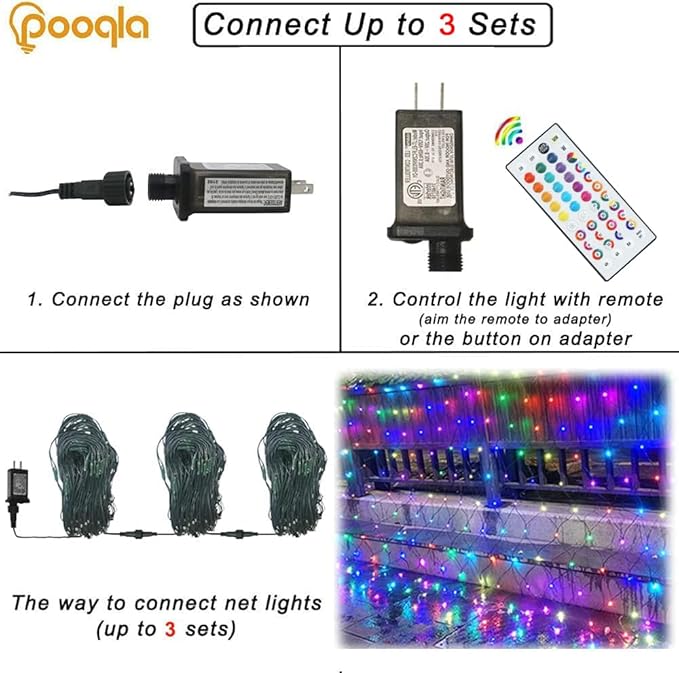 RGB Christmas Net Lights, Color Changing Outdoor LED Mesh Lights, 14.8x4.9 ft 240 LED Christmas Outdoor Net Light, Connectable Plug in Waterproof Tree Light Bushes Halloween Decor