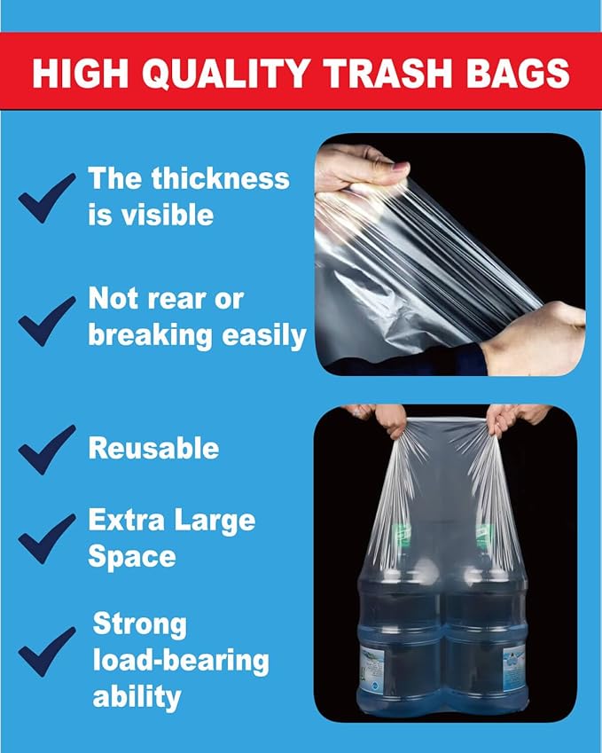 6 Mil Heavy Duty Contractor Trash Bags - 20 Pack Large Clear Construction Garbage Bags for 50/55/60 Gallon (Extra Thick, Tear Resistant) (32" X 52")