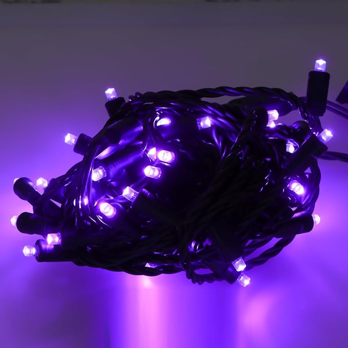 50 LED 5MM Purple Christmas Lights, 17FT Indoor/Outdoor String Light, Mini Lights for Garden, Patio, Christmas Trees - Green Wire, Commercial Grade, UL Listed