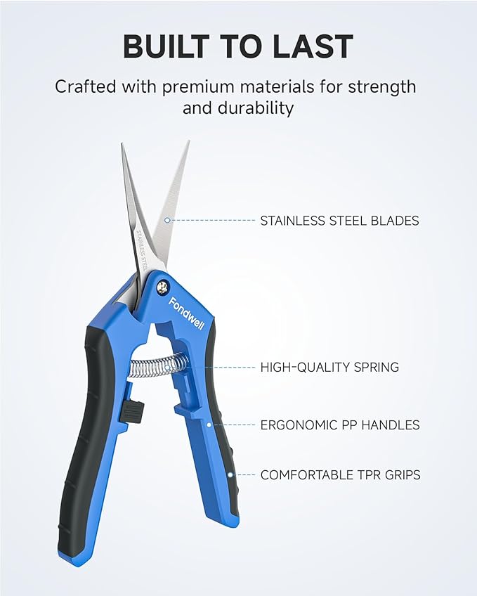 Fondwell 6.5" Gardening Shears Pruning Snips: Plant Trimming Scissors with Straight Blades - Pruning Scissors for Precise Cuts