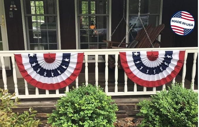 American Pleated Fan Flag Bunting. 100% Made in USA by Old Glory Bunting. 1.5 x 3 ft Stars & Sewn Stripes USA Indoor/Outdoor Cotton Bunting Banner. Perfect for July 4th and America 250 events.