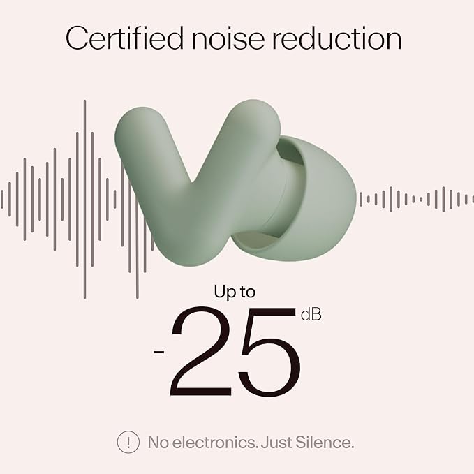 Alpine Silence Earplugs for Sleep, Focus & Travel - V-Shape Snug Fit & Soft Oval Tips – 4 Sizes XS/S/M/L - Comfortable, Reusable Hearing Protection - 22dB – Green