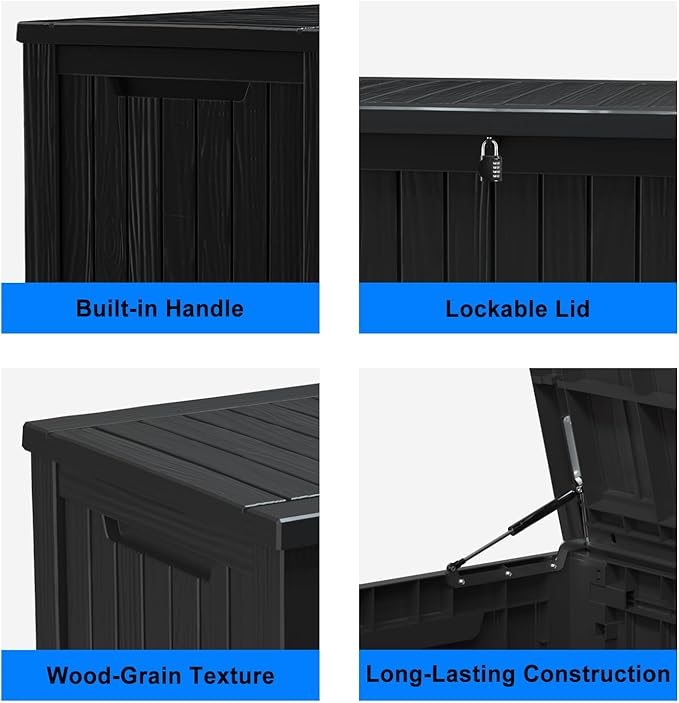Vixzen 180 Gallon Resin Deck Box, Lockable Outdoor Storage Box for Patio Cushions Storage Furniture,Garden Tools, Pool Supplies, Weatherproof and UV Resistant- Black