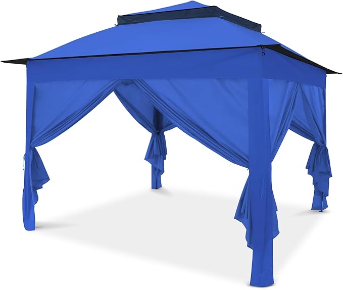 COOS BAY 11x11 Pop-up Instant Gazebo Tent with 4 Sidewalls Outdoor Canopy Shelter with Carry Bag, Stakes and Ropes, Blue
