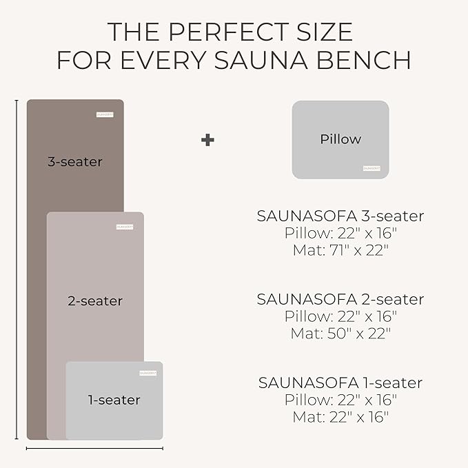 SAUNASOFA™ Sauna Mat & Pillow Set – 2 Person Sauna seat Cushion with Pillow – Luxury Sauna Gift for Infrared or Finnish Sauna in Taupe