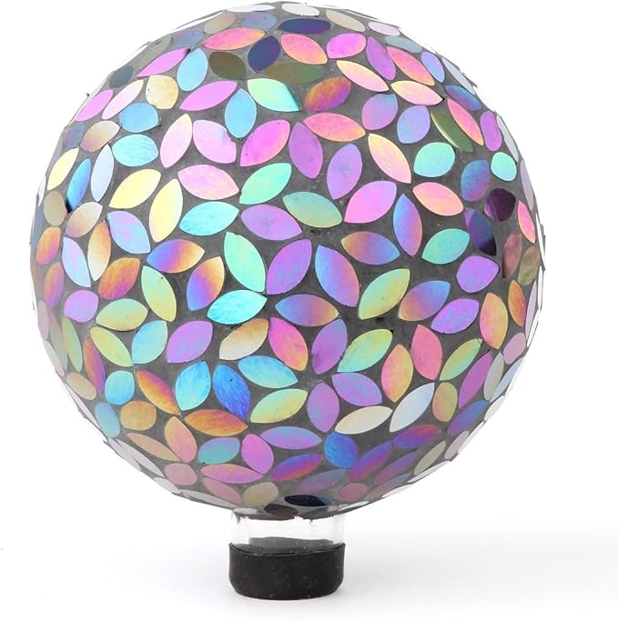Lily's Home Colorful Mosaic Glass Gazing Ball, Designed with a Stunning Holographic Petal Mosaic Pattern to Bring Color to Any Home and Garden, Silver & Purple (10 Inches Dia.)