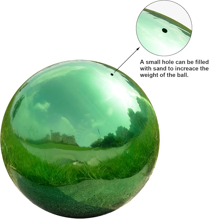 Nerien 6 Inch Gazing Ball, Stainless Steel Garden Mirror Globe, Polished Ornament Sphere, Hollow Floating Reflective Hemisphere, Home Outdoor Pond Housewarming Swimming Pool Decoration Gift, Green