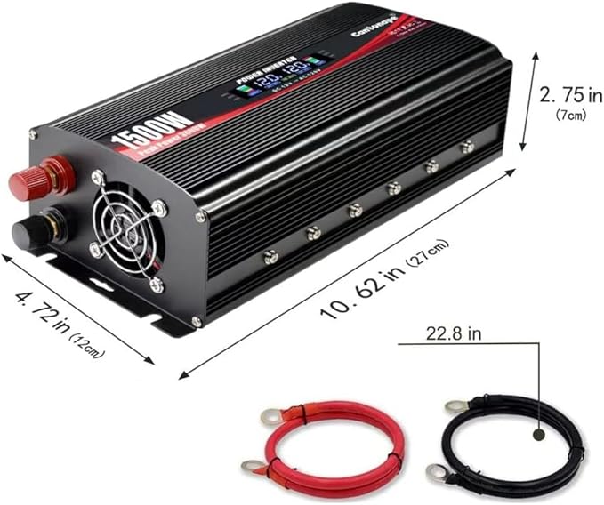 1500W Power Inverter 12V to 110V/120V Car Charger Converter with LCD Display, 3.1A Dual USB Ports 2 AC Outlets Car Adapter for RV, Truck, Solar, Off-Grid, Vehicle, Black