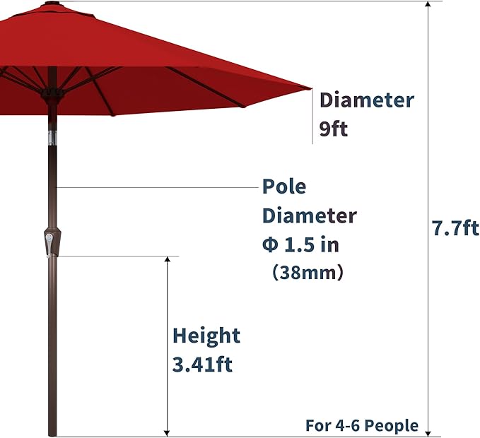 PatioKingdom Auto-Tilt 9FT Patio Umbrella Outdoor with 8 Sturdy Fiberglass Ribs,Market Table Umbrella for Pool,Backyard,Deck and Garden