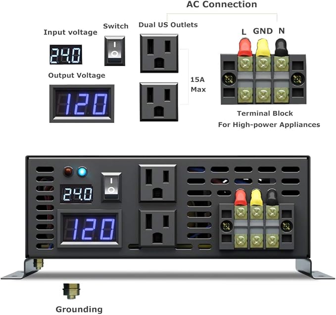 WZRELB 2500W Pure Sine Wave Solar Power Inverter Generator 24V DC to 120V AC Converter Car Inverter