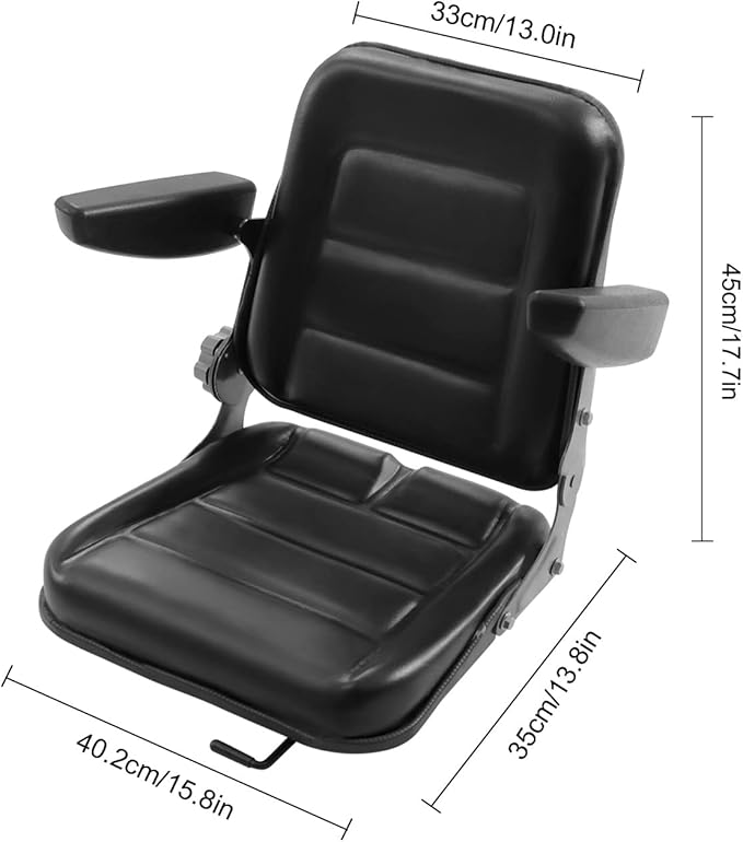 Universal Lawn Mower Seat, Replacement Forklift Seat Garden Tractor Seat with Armrest Tractor Suspension Seat Tractor Seat with Back Rest Universal PVC Tractor Seat with Adjustable Backrest Armrests