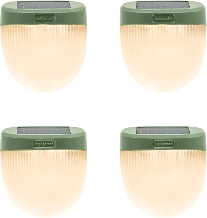 Vego garden Rippled Solar Garden Lights with Auto Sensors Magnetize Securely to Raised Beds, IPX4 Waterproof Outdoor LED Light for Patio & Yard Olive Green, 4 Pack