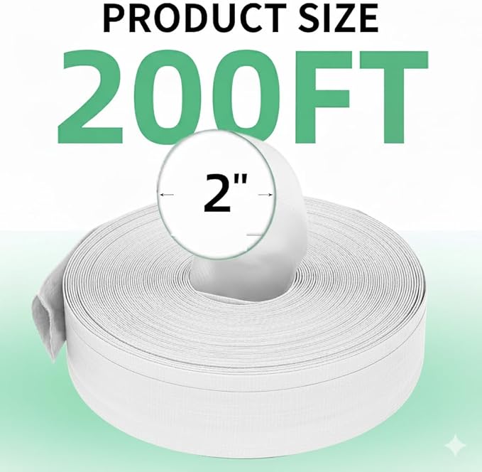 2" x 200' Pool Backwash Hose: Pool Drain Hose, Sump Pump Hose with Heavy-Duty 3-Layer, Lightweight, Kink-Resistant for Pool Drain, Irrigation, White