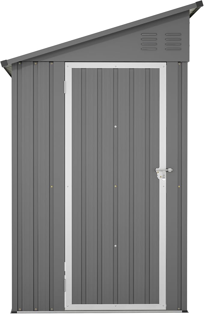 4×8 FT Lean to Metal Shed,Outdoor Heavy-Duty Storage Shed with Floor Base,All Weather Waterproof Garden Tool House W/Lockable Door&2 Air Vents,Reversible Door Design,for Backyard,Patio,Lawn,Gray
