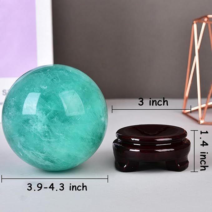Large Green Fluorite Crystal Ball with Stand Natural Crystals Sphere Gemstone Ball Meditation Witchcraft Home Decor 100-110mm/3.9-4.3"