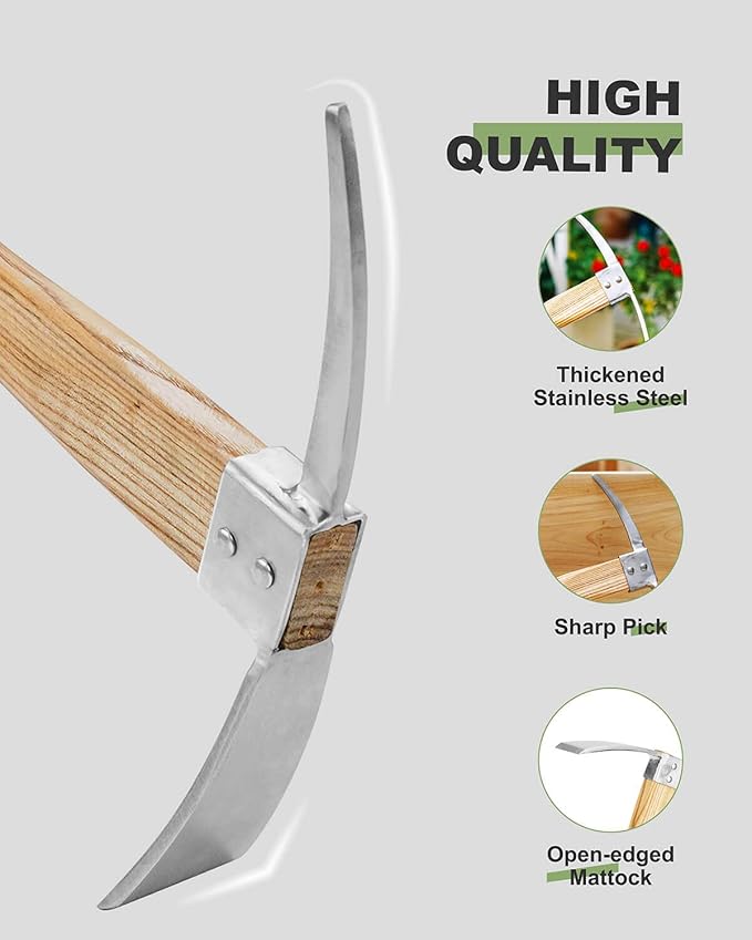 Pick Axe Mattock Small Pickaxe Garden Tool Cutter Mattock Planting Hoe 15 inch 0.9 lb for Digging Loosening Trenching Tilling Leveling Cutting Gardening Hand Cultivator Weeding Hoe with Short Wood