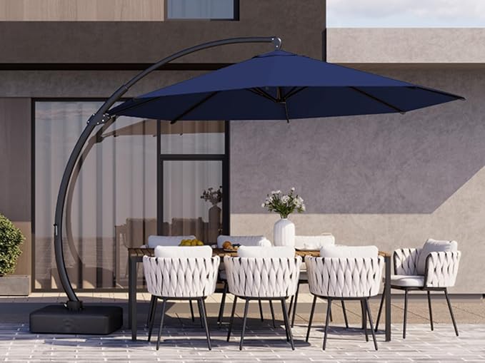 Kingdura 11ft Offset Cantilever Patio Umbrella with Base Included, Large Round Aluminum Outdoor Umbrella, 360° Rotation & Infinite Tilt, Heavy Duty Frame for Deck Pool Backyard, Navy blue